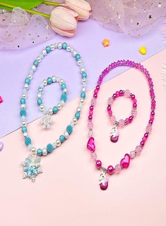 ELEMIRSA 4 Sets Baby Girl Unicorn Necklace Bracelet Set Dress up Princess Pretend Play Necklace Bracelet Jewelry Gift for Toddlers Kids Jewelly Set in Gift Box - Image 5
